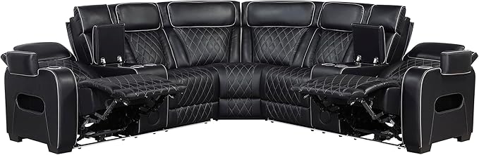 Lexicon 118" Power Reclining Sectional Sofa, Wall Hugger, 2 Recliner Seats