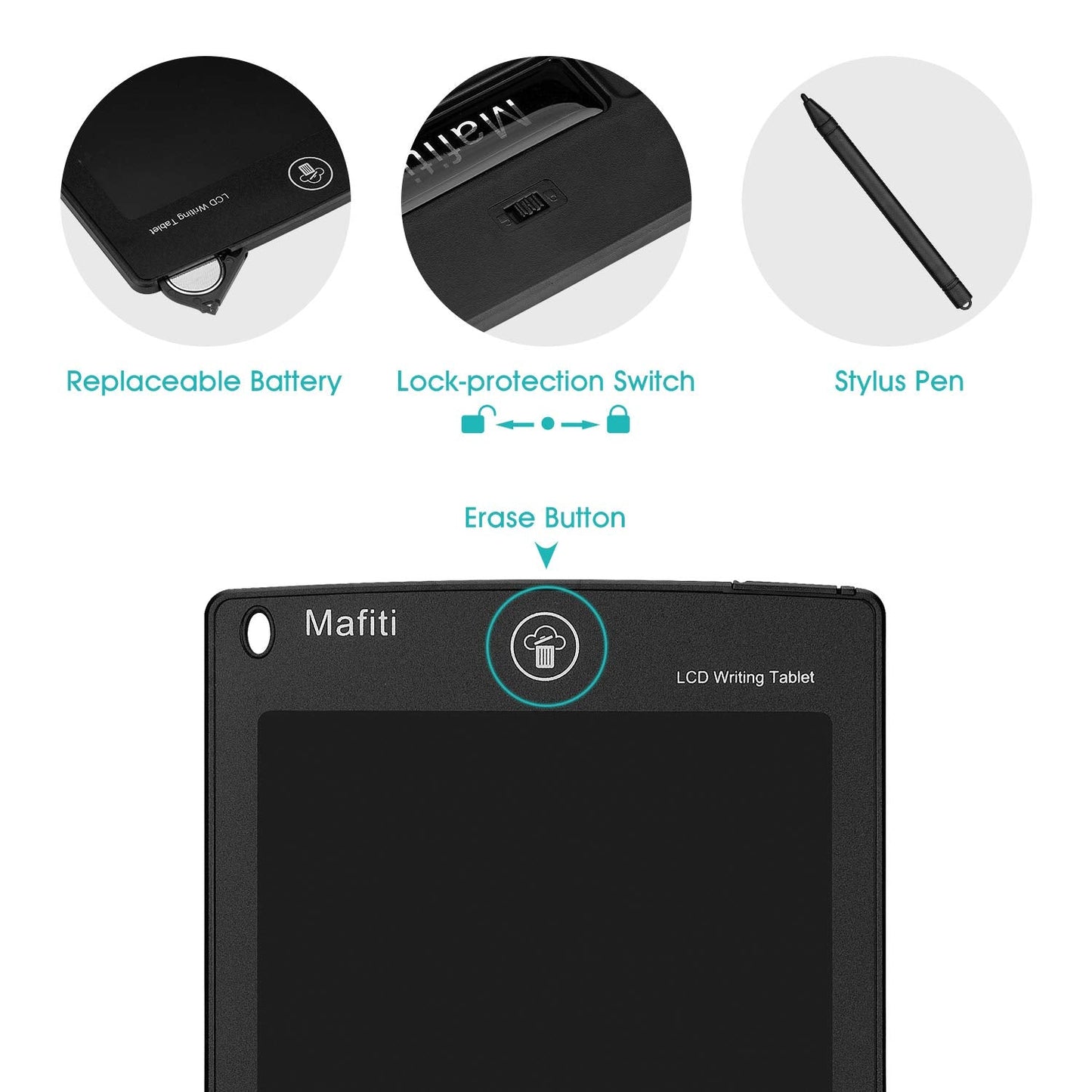 mafiti 10 Pack LCD Writing Tablet 8.5 Inch Electronic Drawing Pads for Kids Portable Ewriter Doodle Board Black