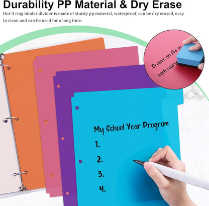 48PCS/6 Set Binder Dividers with Tabs, 8-Tab Dividers for 3 Ring Binder, 3-Hole Punched Letter Size Plastic 3 Ring Binder Dividers for School Office Home Document Organizer, Multicolor