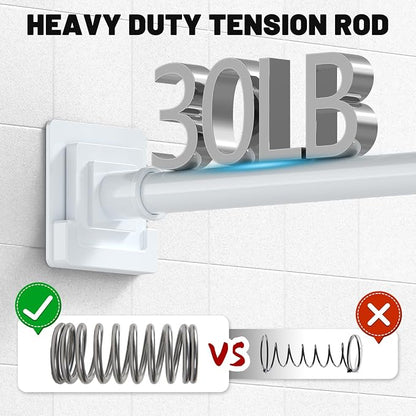 UIOSANRT White Shower Curtain Rod 31-68 inches with Holders, Stainless Steel Shower Rod & Tension Rod, Adjustable Tension Shower Curtain Rod for Bathroom, Windows, Closet