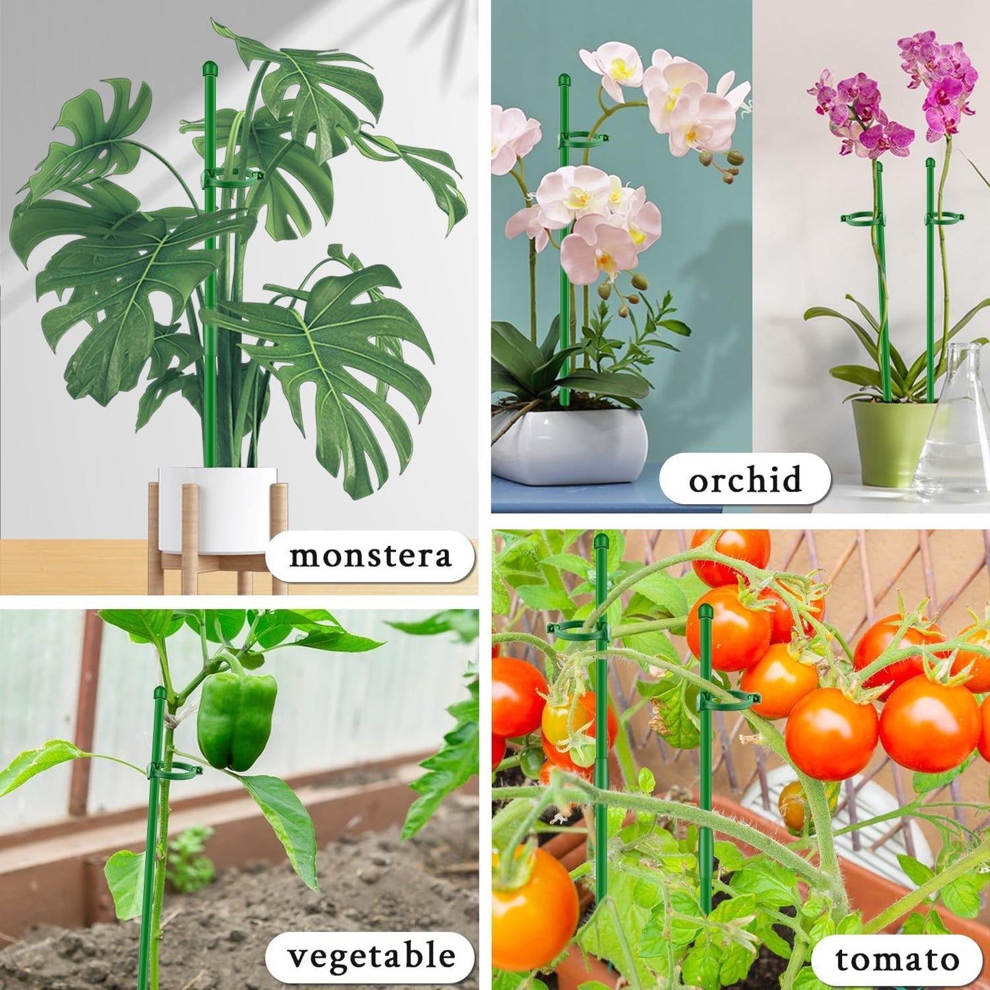 Plant Stakes 17inch &11inch SupKing Adjustable Length Plant Support Stake 16Pcs Orchid Stick with Clips for Indoor Outdoor,Garden Pole for Potted Tomato Amaryllis Vegetables Comes with 20 Ties (Green)