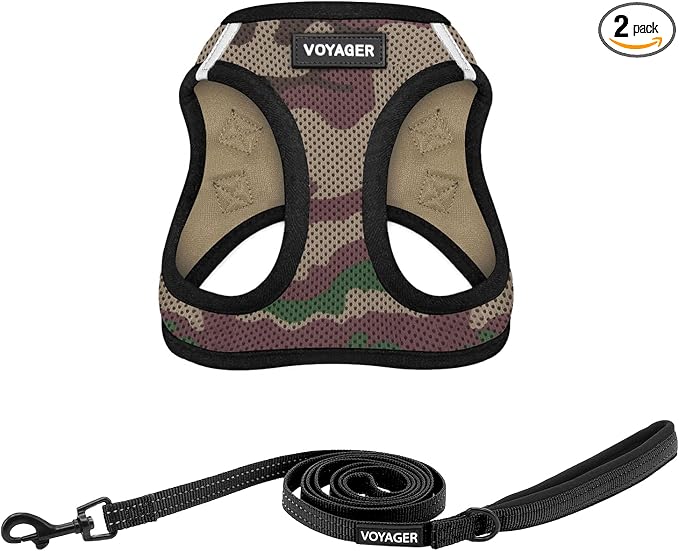 Best Pet Supplies Voyager Step-in Air All Weather Mesh Harness and Reflective Dog 5ft Leash Combo with Neoprene Handle, for Small, Medium and Large Breed Puppies - Army/Black Trim, XXX-Small