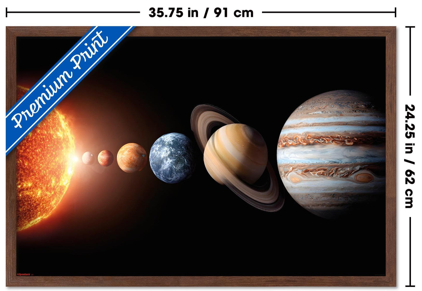Science - Solar System Planets 26 Wall Poster, 34L" x 22.4W", Mahogany Framed Version
