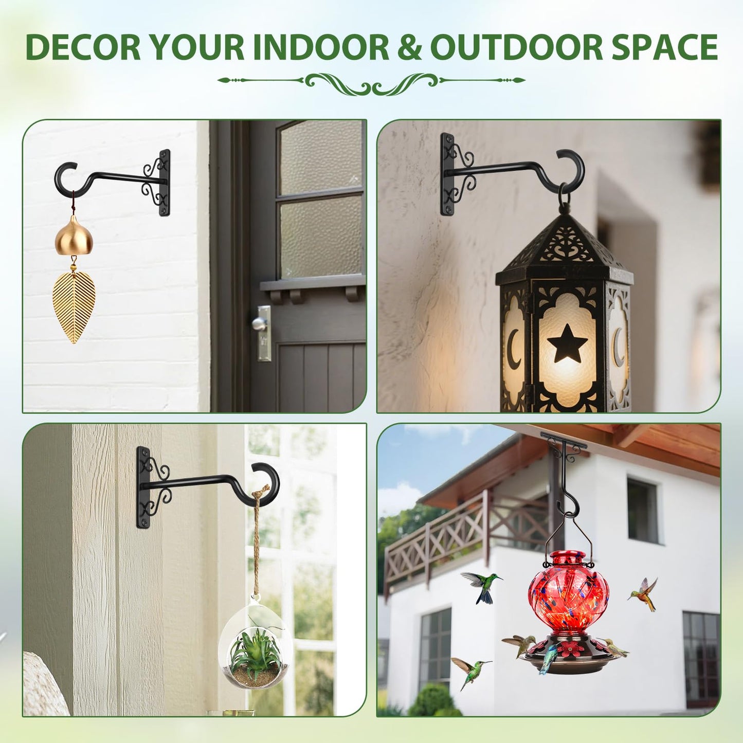 BOLITE Plant Hangers, 6 Inch Hanging Plant Brackets Outdoor or Indoor, Wall Hooks for Hanging Hummingbird Feeders, Bird Feeders, Planters, Lanterns, Wind Chimes, 2 Pack, Black, Gifts for Women Men