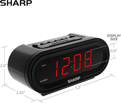 Sharp AccuSet Automatic Smart Alarm Clock – Self-Setting Digital Clock, Auto Time & DST Adjustment, Easy-Read Red LED Display, Battery Backup, Simple Plug-and-Play Clock for Seniors & Bedrooms