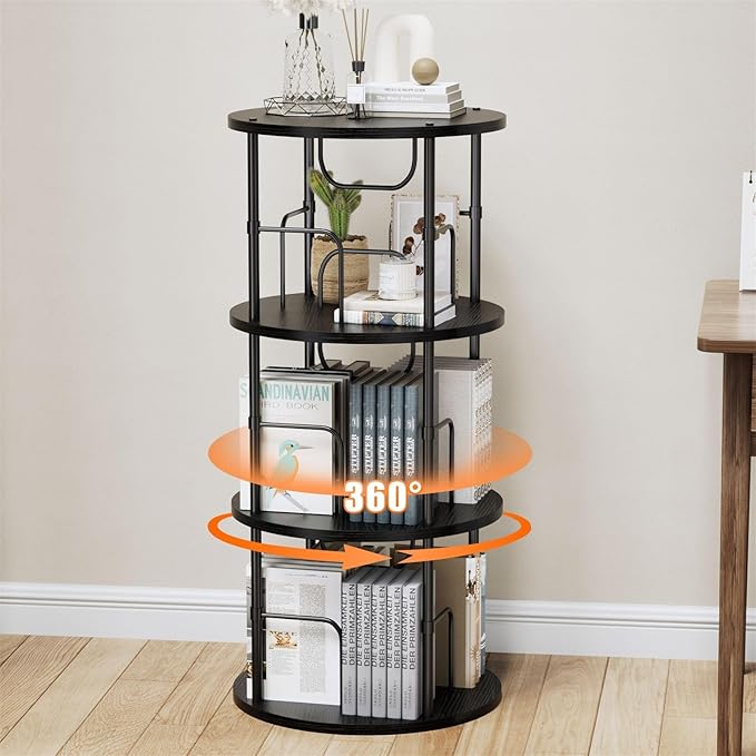 ALLSTAND Rotating Bookshelf, 3 Tier Round Revolving Bookcase