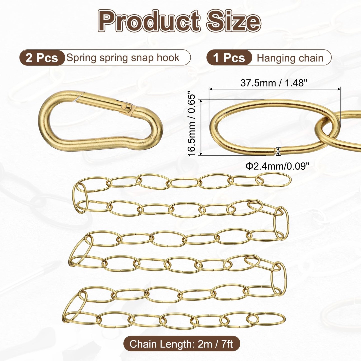 uxcell 7ft Lighting Hanging Chain, 2.4mm/0.09" Looping Metal Pendant Chandelier Chain Extension with 2 Spring Snap Hook for Hanging Plant Pendant Chandelier Light Fixture, Light Copper