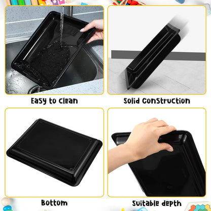 Maitys 24 Pcs Plastic Art Trays 11 x 8.7 x 1 Inch Activity Craft Tray Organizer Serving Tray Stackable Storage Sand Trays for School Painting Beads Crafts DIY Projects(Black)