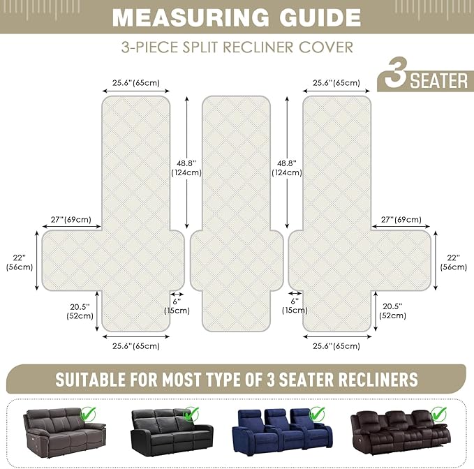 TAOCOCO 100% Waterproof Recliner Sofa Cover, Non Slip Split Couch Covers