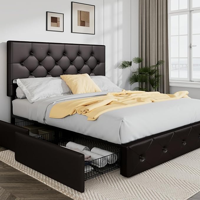 Allewie Upholstered Queen Size Platform Bed Frame