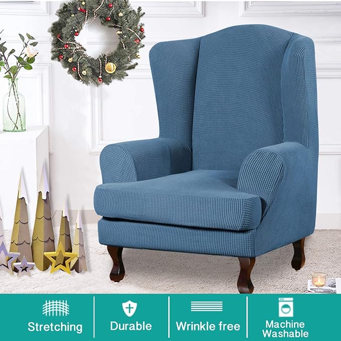 Turquoize Wingback Chair Covers 2 Piece Wing Chair Slipcover Stretch Slipcovers