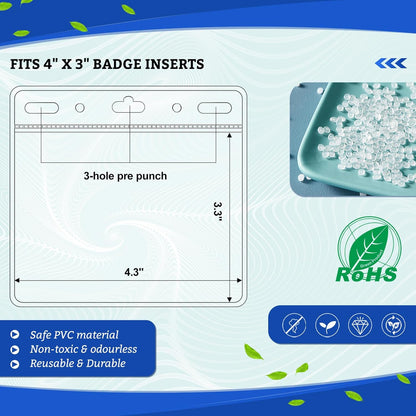 100 Pcs Card Protector ID Name Badge Holder 4 x 3 Inches Clear Plastic Horizontal No Zipper ID Card Holder