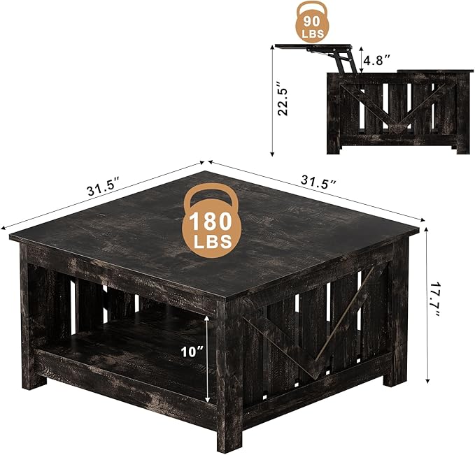 FABATO Lift Top Coffee Table, 31.5" Farmhouse Coffee Tables