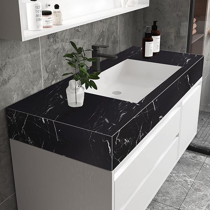 practicalWs 11.8"×78.7" Black Marble Contact Paper Matte Peel and Stick Kitchen