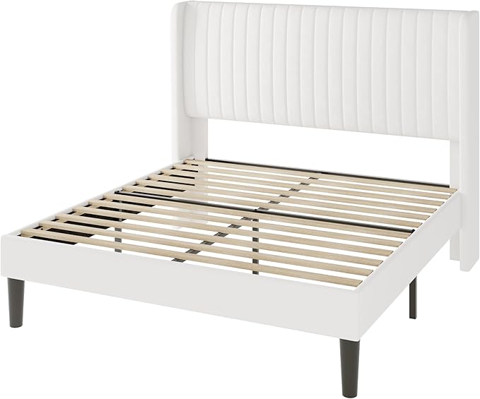 Allewie Full Size Velvet Bed Frame/Vertical Channel Tufted Wingback