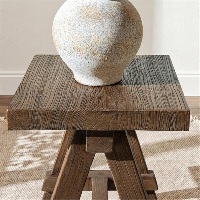 Pemberly Row 18 in Square Reclaimed Elm Side Table, Medium-Dark Brown Finish