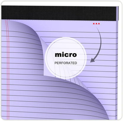 Purple Legal Pad Note Pads 8.5 x 11 inch, Wide Ruled, 30 Sheets/Pad, 20lb Colored Paper, Perforated Notepad with Sturdy Back (3 Pads Purple)