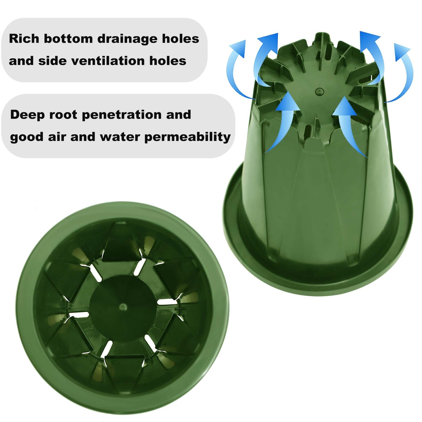 S SUSANN 6 inch Plant Pots, 6 Pack Flower Pots Outdoor Indoor, Planters with Efficient Drainage and Ventilation Holes (Green)
