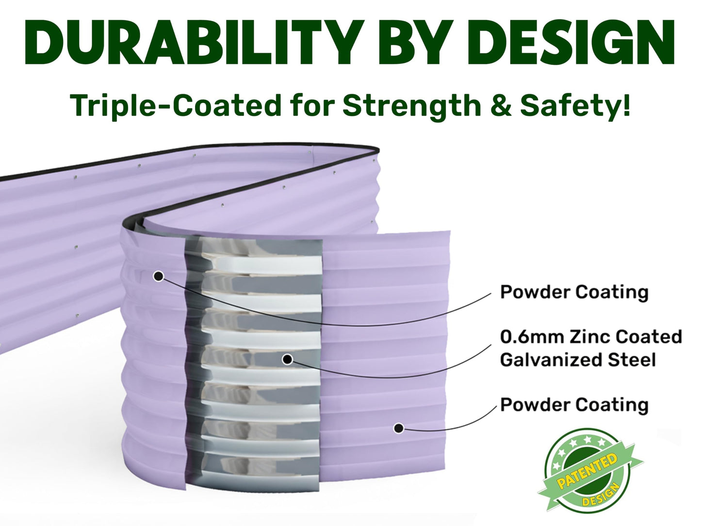 9-in-1 Galvanized Steel Raised Garden Bed // 8×2×1.5 ft Modular Planter for Gardening, Vegetables, Flowers // 18" Tall Metal Raised Garden Beds Outdoor (Lavender) // Patented Design Planter Box