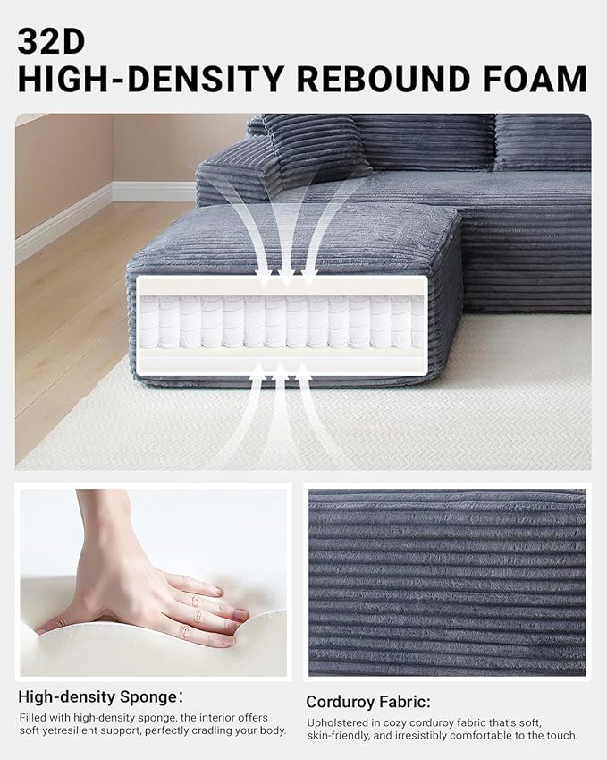 108 Inch Cloud Sectional Couch, Modern Modular Sectional Sofa