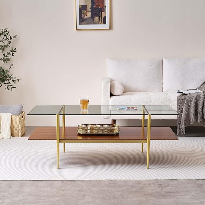 LumFurn X-Large Rectangle Glass Coffee Table, Mid-Century Modern Design