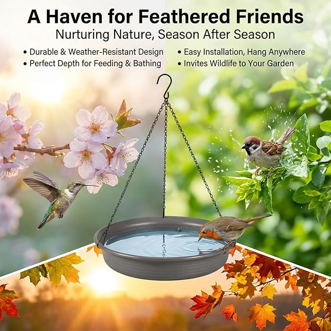 Hanging Bird Bath Hanging Bird-Feeder - CARGEN Garden BirdBath Tray Wildlife Feeder Plate Water Bowl or Water Bowl for Outdoors Garden Patio Decoration