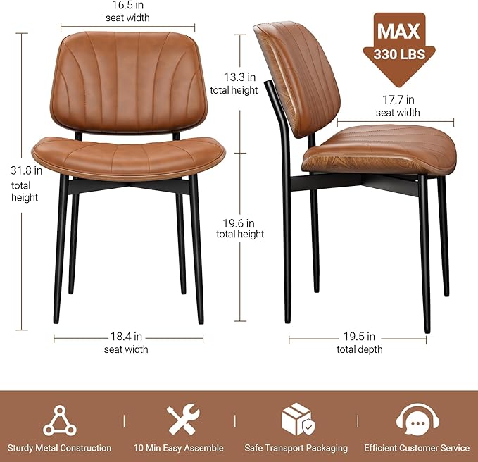 REONEY Dining Chairs Set of 4, Mid-Century Modern Upholstered PU Leather Chairs