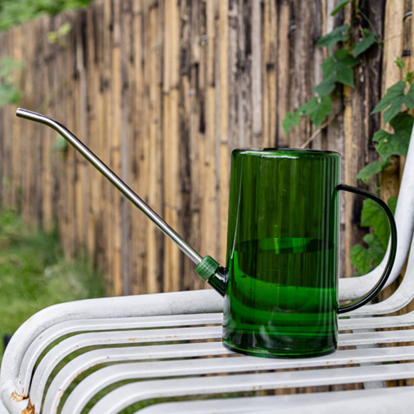 Goose Neck Watering Can, 1L/1000ml Watering Can for Indoor Plants Clear Plastic Water Can with Stainless Steel Long Spout for Home Office(Green)