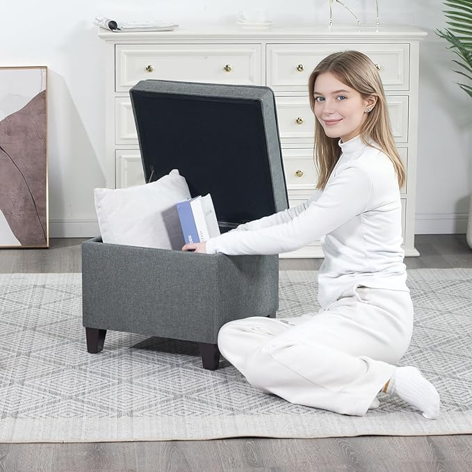 Adeco Chest and Footrest-Square Seat Storage Bench Ottoman