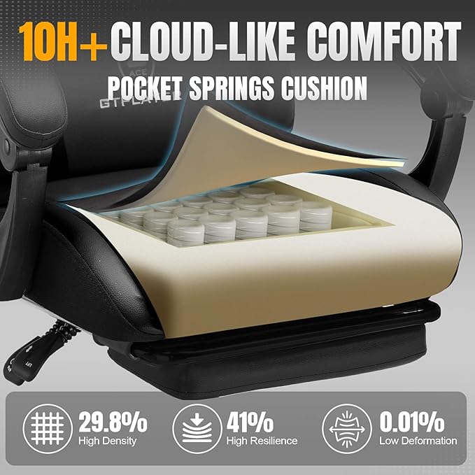 GTPLAYER Gaming Chair with Pocket Spring Cushion, Leather Office Chair with