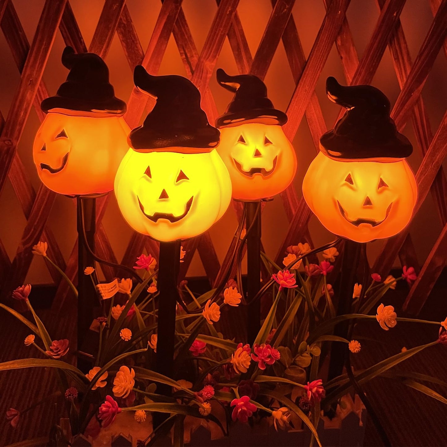 Halloween Hooded Pumpkin Pathway Lights Outdoor, 7Ft C7 Outdoor Halloween Decorations Pathway String Lights with 4 Jack O Lantern Pumpkin Stakes Lights for Garden Yard Walkway Lawn Party Driveway