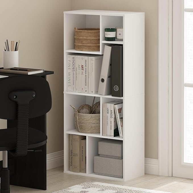 Furinno DALY Book Shelf, 7-Cube Bookshelf, Cube Storage Organizer Bookcase