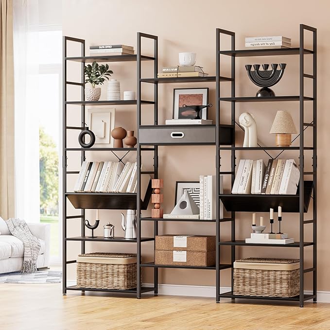 NUMENN Bookcases and Bookshelves Triple Wide 6 Tier Bookshelf, Large Etagere