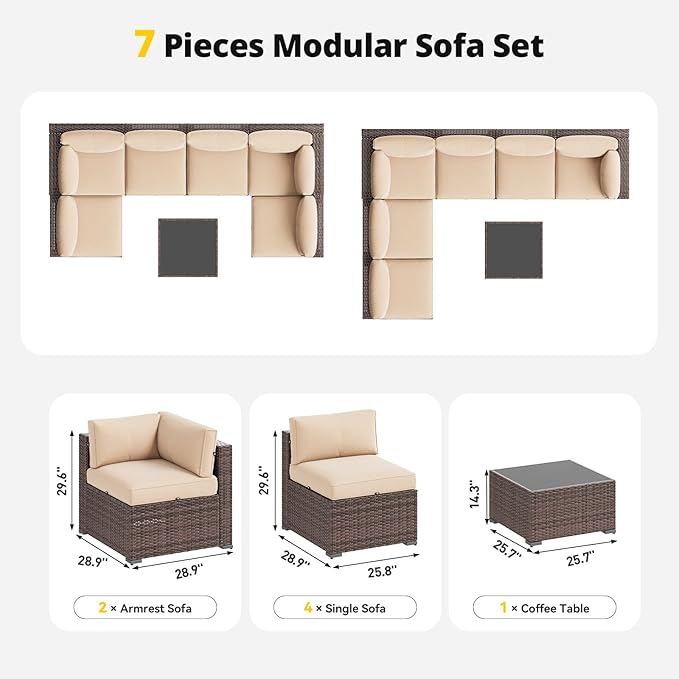 Aoxun Patio Furniture Set, 7 Piece Outdoor Sectional Sofas
