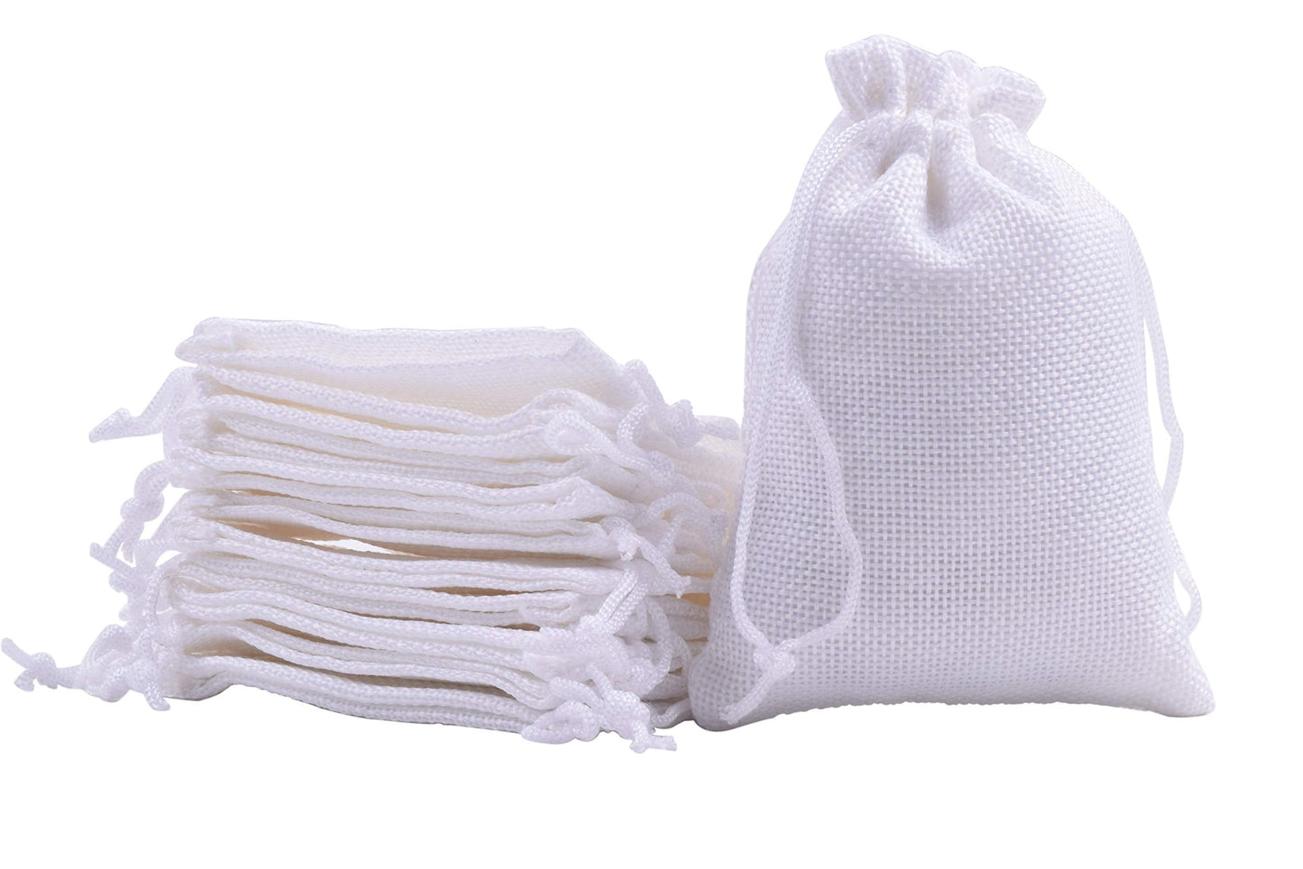 Sansam 25pcs White Drawstring Burlap Gift Bags, 5.2x7.2 Inch Lining Burlap Sacks For Jewellery Packaging, Herb, Spices, Medium Size Jute Treat Bags for Christmas, Wedding, Party,Household Storage