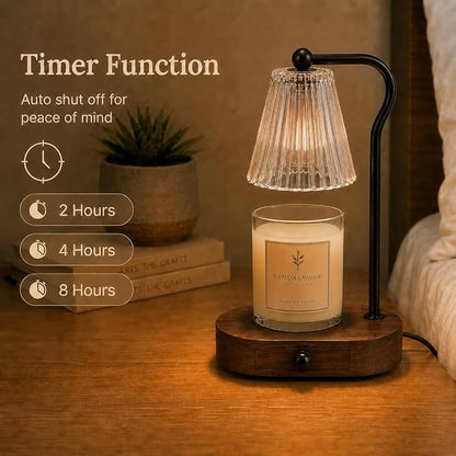 Candle Warmer Lamp with Timer & Dimmer, Black Painted Wooden Base with Drawer, Black Metal Stand, Extra Bulb Included, Candle Warming Lamp, Electric Candle Wax Warmer