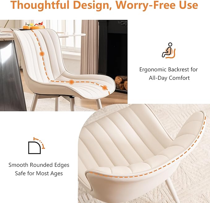 YOUNUOKE Mid-Century Modern Dining Chairs Set of 2, Cream PU Leather