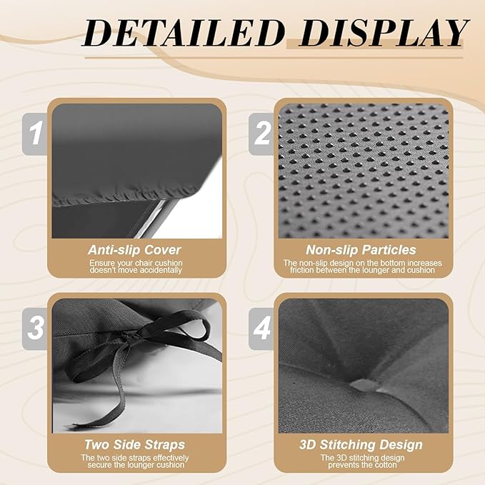 Outdoor Chaise Lounge Chair Cushion 74.2 x 22 x 4.7 Inches Thickened 100%