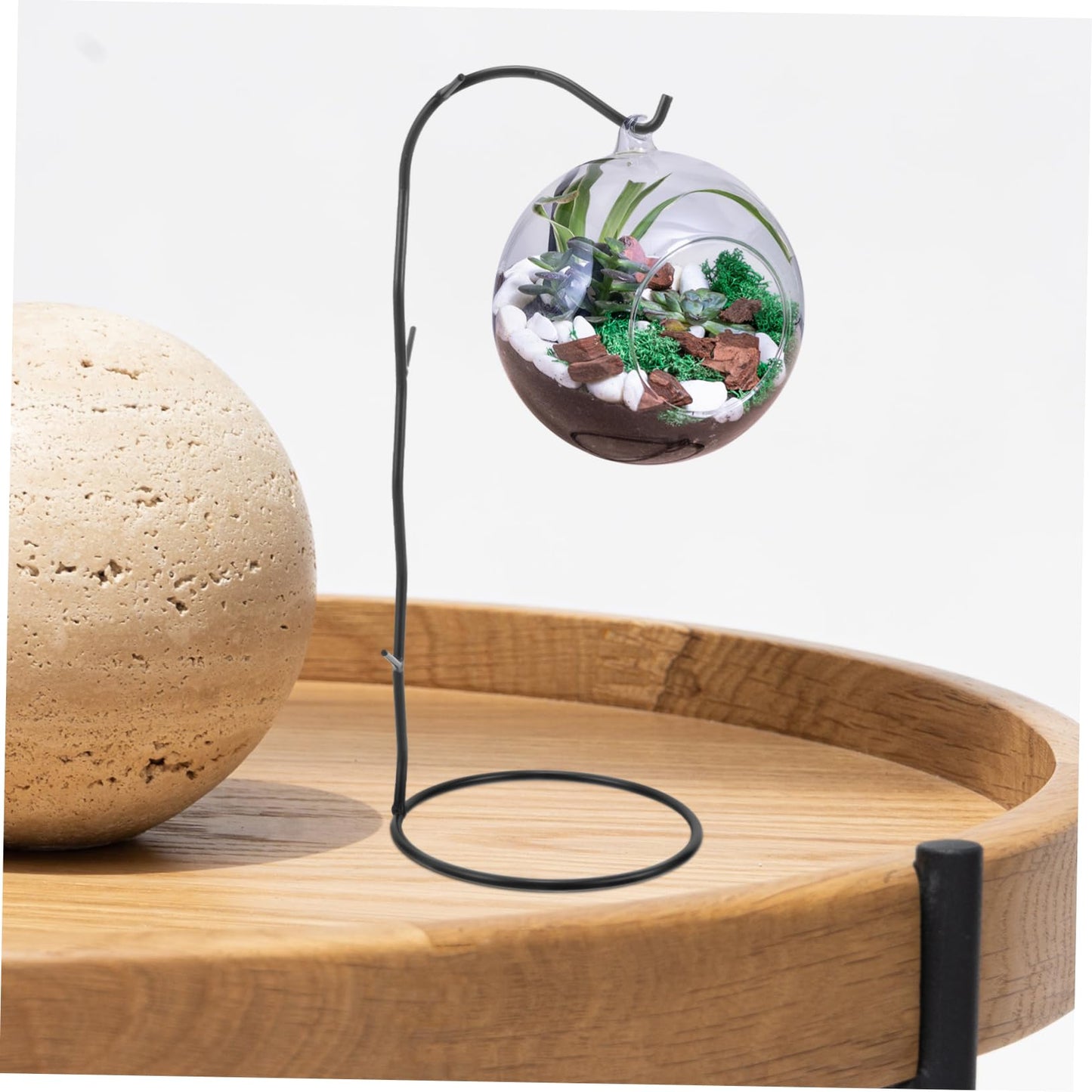 Toyvian Decorative Hanging Rack for Air Plants Black Glass Terrarium Holder with Hook for Home and Office Decor Pothook Stand for Flowers and Succulents Unique Micro Landscape