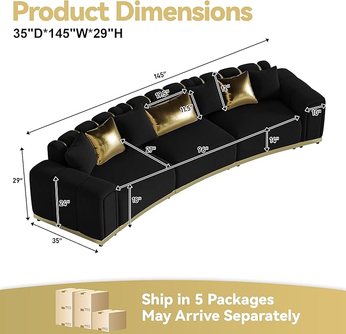 145" Oversized Velvet Chesterfield Sofa Sectional Couch
