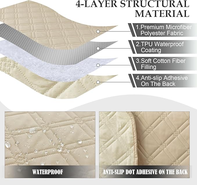 Genina L Shape Couch Cover, Sectional Couch Chaise Covers, Waterproof Washable