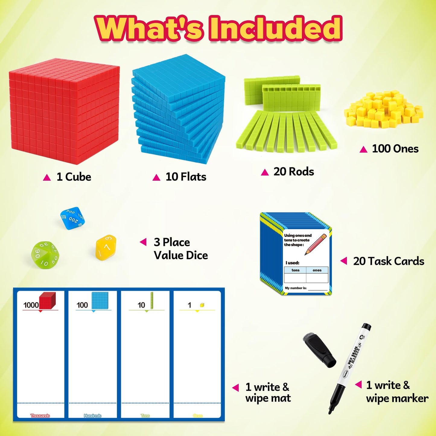 Torlam Base Ten Blocks for Place Value, Counting, Kindergarten Math Games - Base 10 Math Manipulatives for 1st-3rd Grade Kids