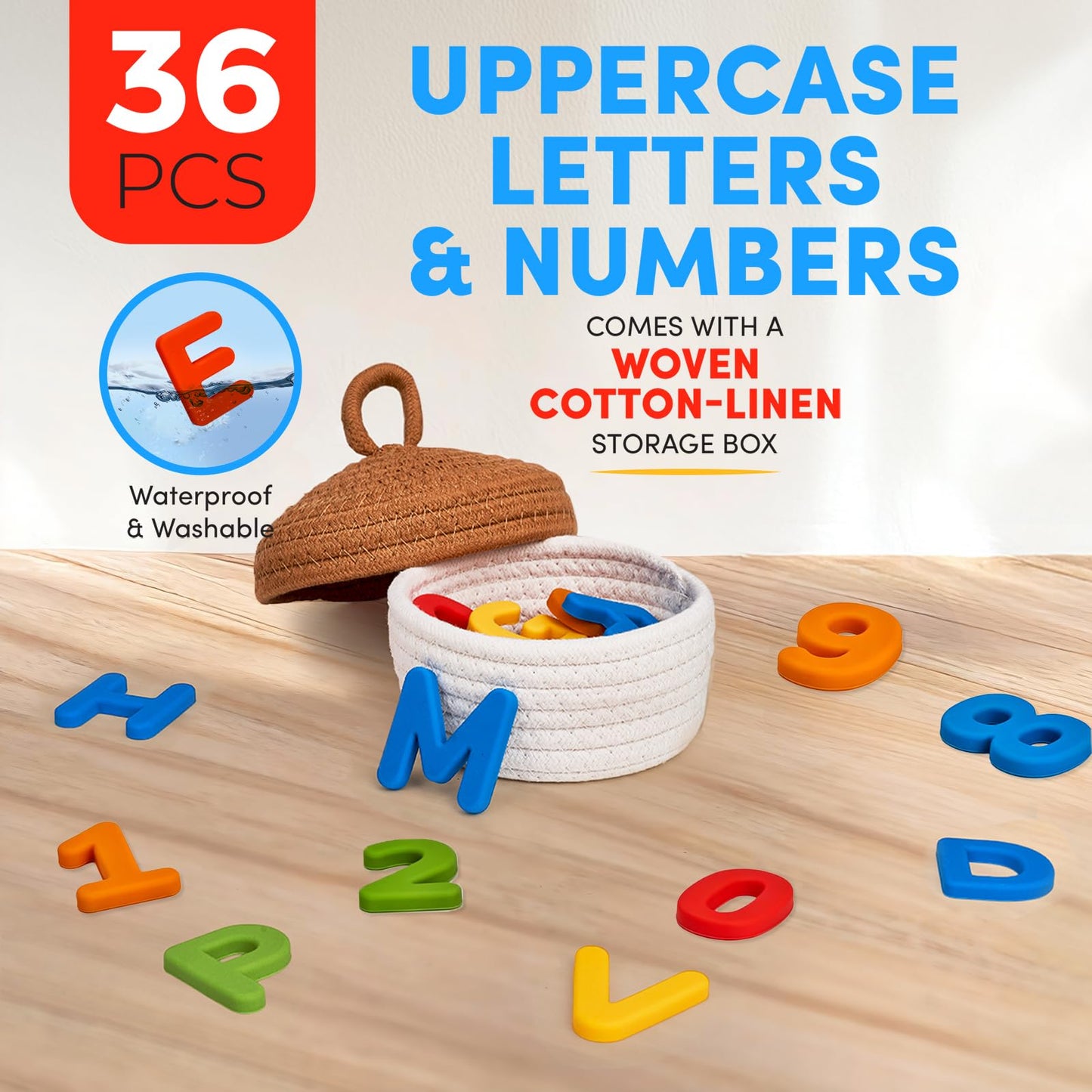 JoyCat Silicone Magnetic Letters and Numbers, 26 Uppercase Alphabet with 0-9, Fridge Magnets for Toddlers & Kids, Preschool Learning Refrigerator Toy Set, Birthday Gifts for Boys Girls (Vibrant Color)