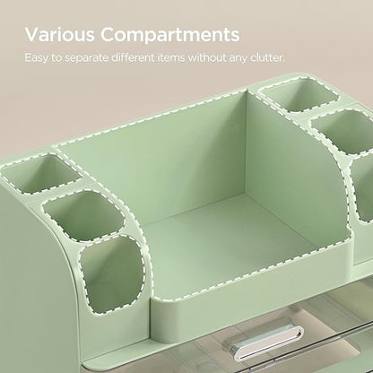 HBlife Makeup Organizer for Vanity with Brush Holder, Large Bathroom Countertop Cosmetic Organizer Skin Care Storage, Easy to Store Lipsticks, Nail Polishes, Perfumes, Eyeshadow Palettes, Green