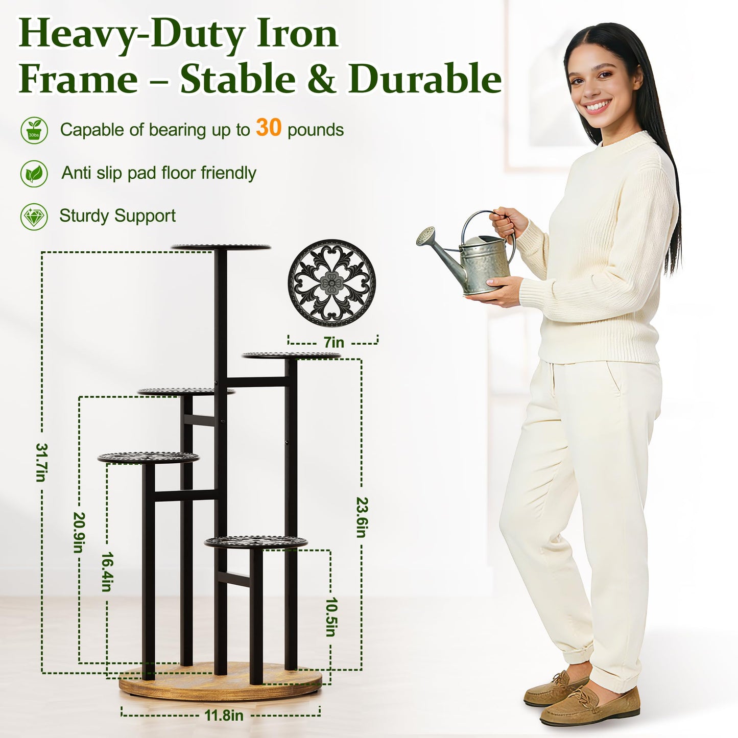 NQW Plant Stand Indoor Outdoor, Corner 5 Tier Metal Plant Shelf Display Rack, Planter Pot Holder Flower Stand Living Room Balcony Garden Patio