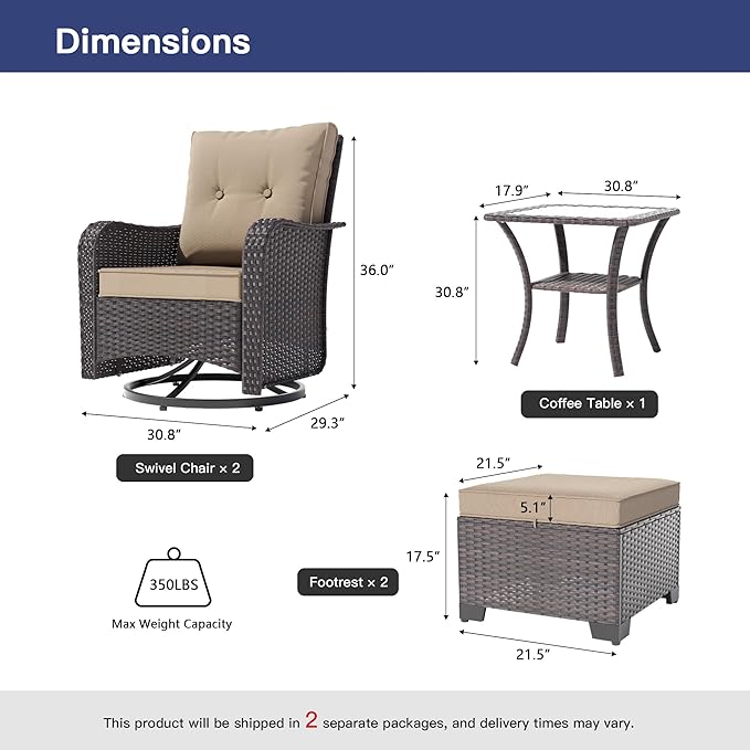ALAULM 5-Piece Outdoor Swivel Rocking Chair Set