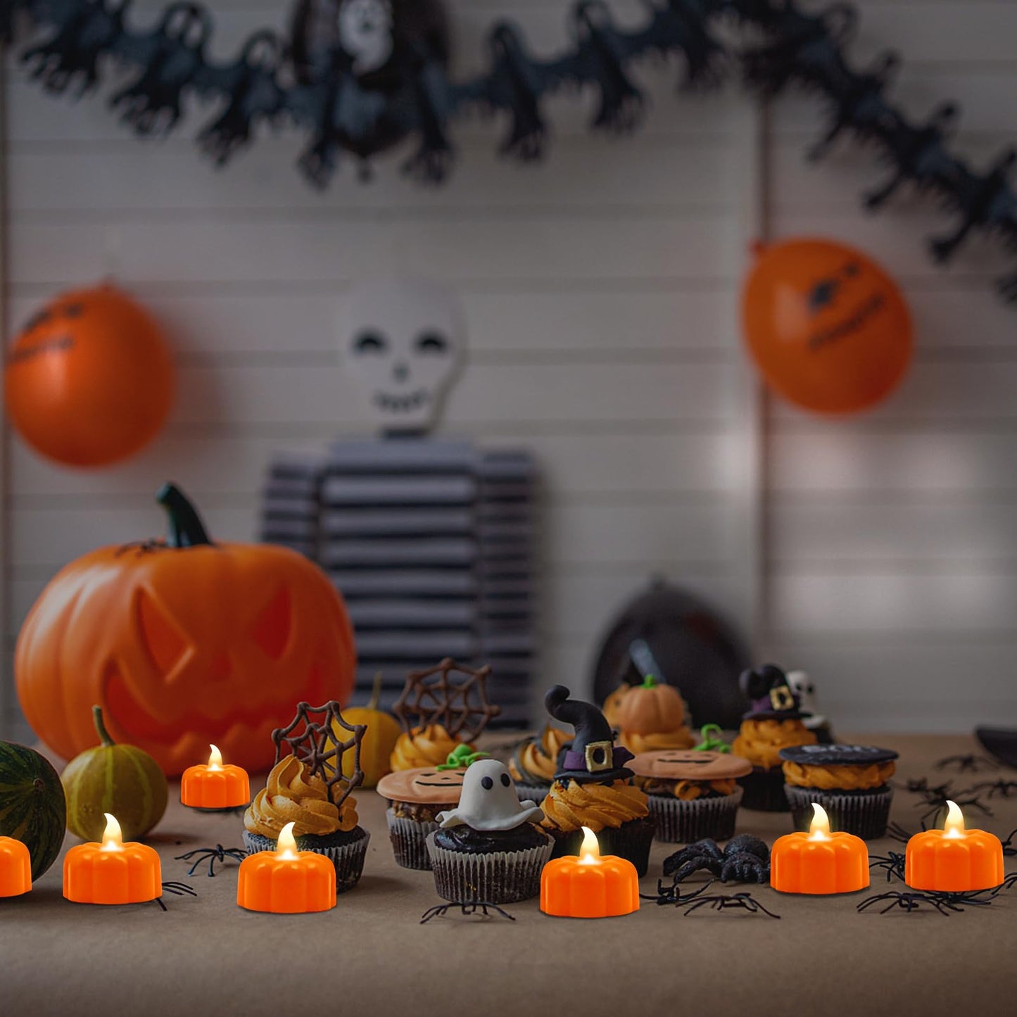 Pumpkin Tea Lights Fall Decorations for Home,12 Pack LED Orange Pumpkin Lights FlameLess Candles Battery Operated Thanksgiving Flickering Tealights Candles for Table Home Party Halloween Decor