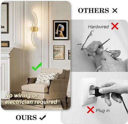 Battery Operated Wall Sconces with Remote Control, Stepless Colors 3000K-6000K & Dimming, LED Gold Wireless Wall Light for Living Room, Hallway, Bedroom, 27.5 Inch (1 Pack)