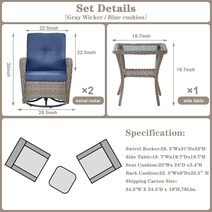 Belord Swivel Patio Chairs Wicker Set