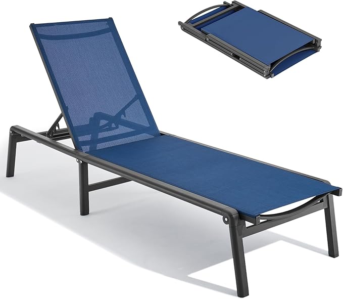 Aluminum Chaise Lounge Chair Outdoor, Foldable & Assembly Free Outdoor Lounge